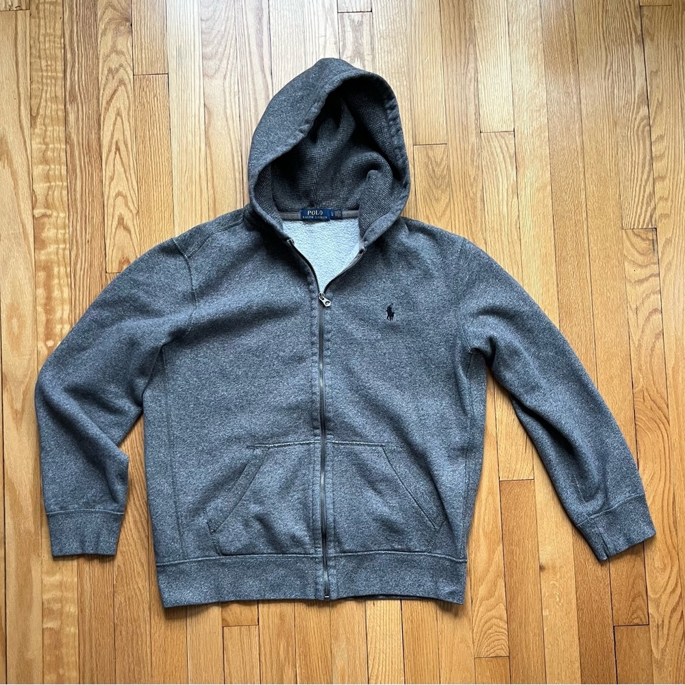 Polo Ralph Lauren Men’s Full Zip Up Hoodie Pullover Large Gray Solid